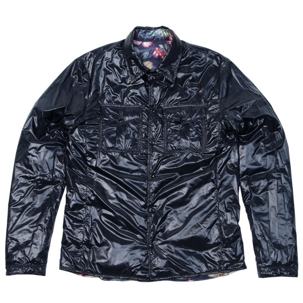 Reversible Floral Print/Shiny Blue Nylon Lightweight Jacket