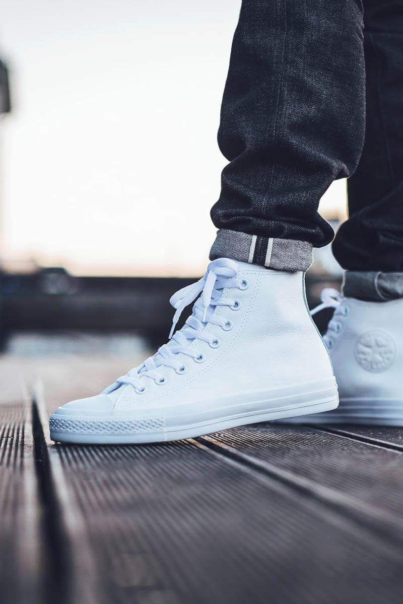 all white leather high top converse