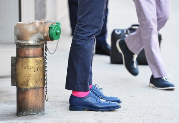 Blue Trousers Blue Brogues & Pink Socks by Fire Hydrant