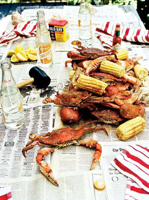 Crab dinner feast on newspaper