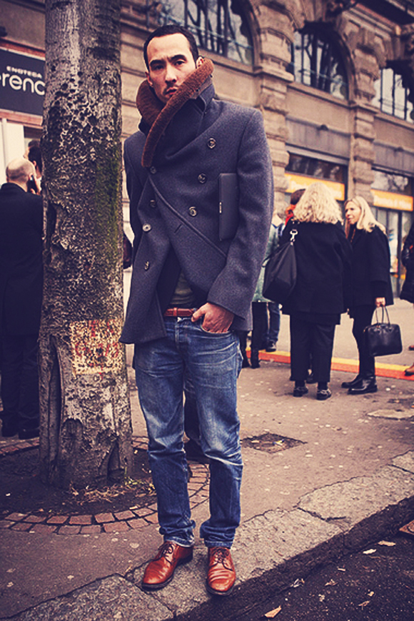 double-breasted-navy-pea-coat-brown-lace-ups-hand-in-my-pocket