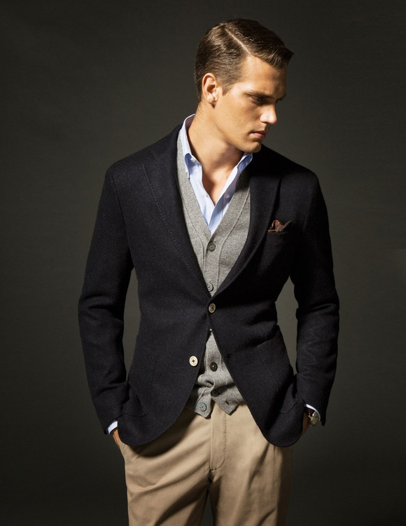 how-to-layer-clothing-gray-cardigan-blazer-side-part-khakis