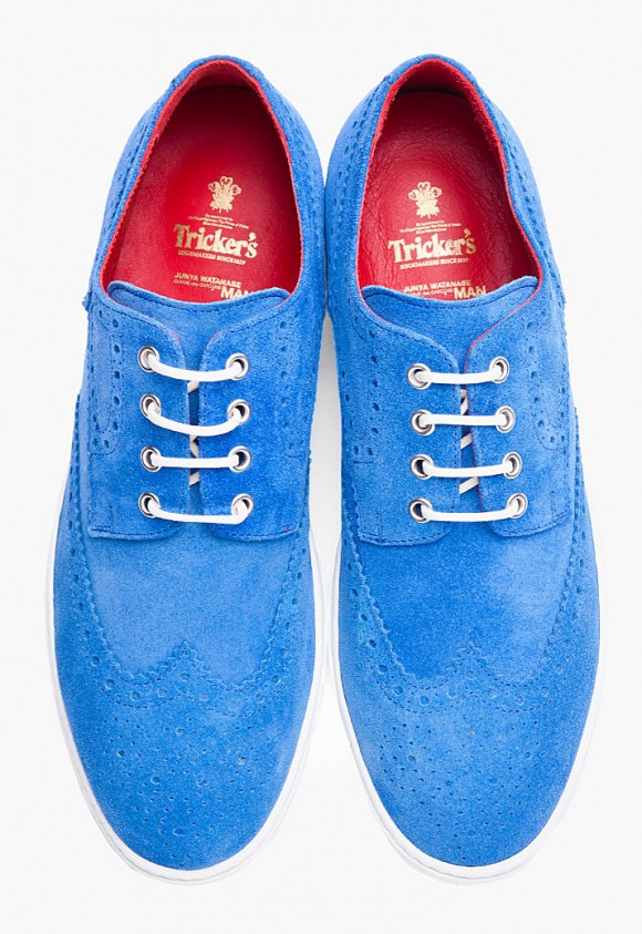 Junya Watanabe Comme des Garcons Tricker's blue suede brogues, contrast soles, contrast stitching perforated wingtips