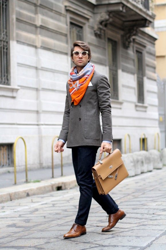 dress-for-success-wrap-around-scarf-tan-leather-briefcase-elton-john-sunglasses