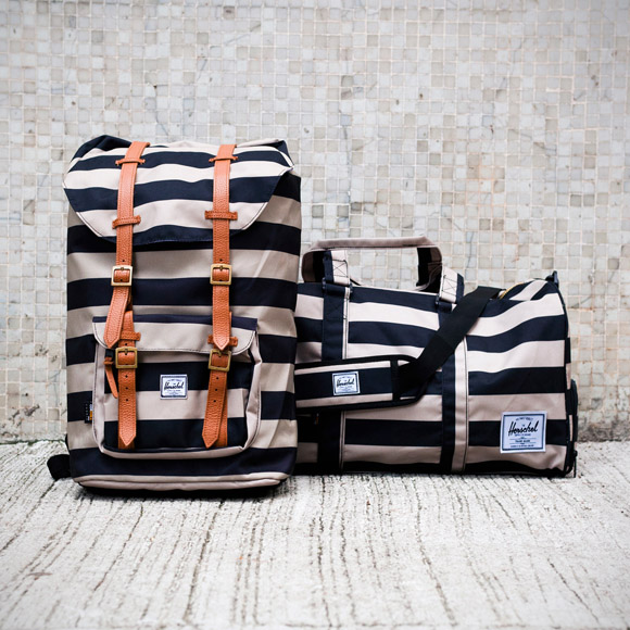 Herschel Striped Backpack & Duffle Bag in black & taupe | SOLETOPIA