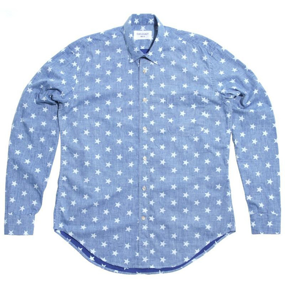 our-legacy-success-shirt-white-star-print-long-sleeve-on-blue