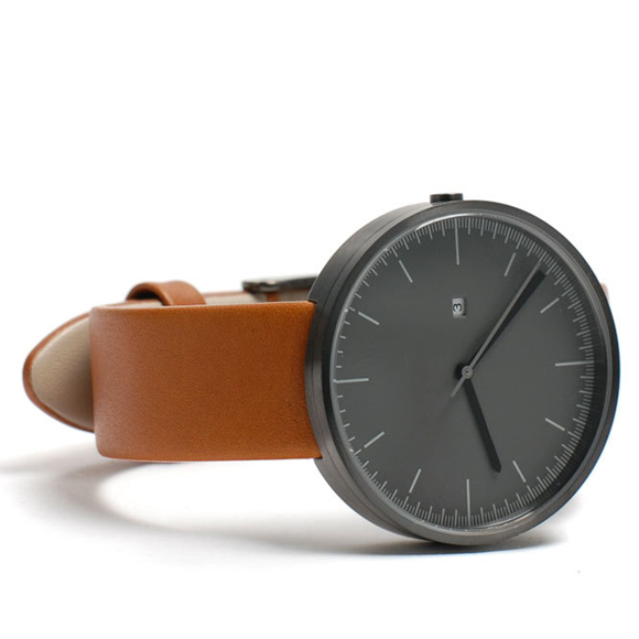 Simple watch, Uniform Wares 200 Series gray face with tan strap