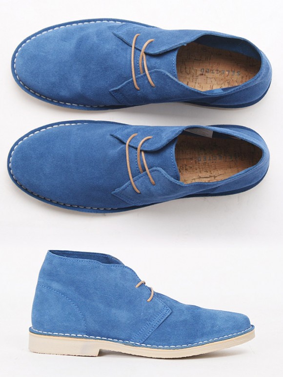 Blue Suede Chukka with white soles SELECTED HOMME 'Sel Leon' shoes 2-eye