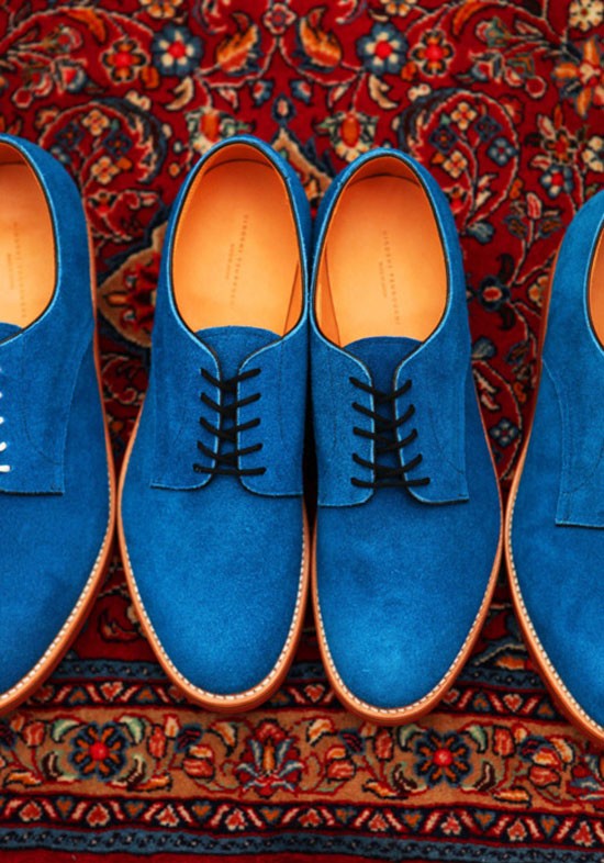 Hiroshi Tsubouchi Blue Suede Derby with Black Laces