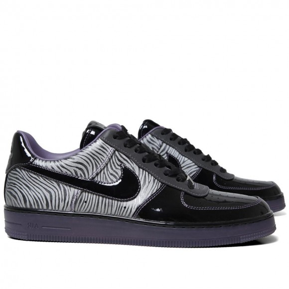 Nike Air Force 1 Zebra Downtown Leather QS black/purple sneakers with purple sole