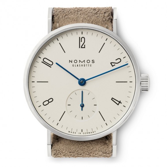 rugged-grey-calf-suede-white-face-blue-hand-silver-plated-steel-watch-nomos-germany