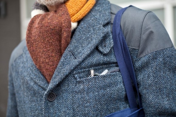 Tweed scarf, herringbone tweed coat, menswear gentleman; style 101