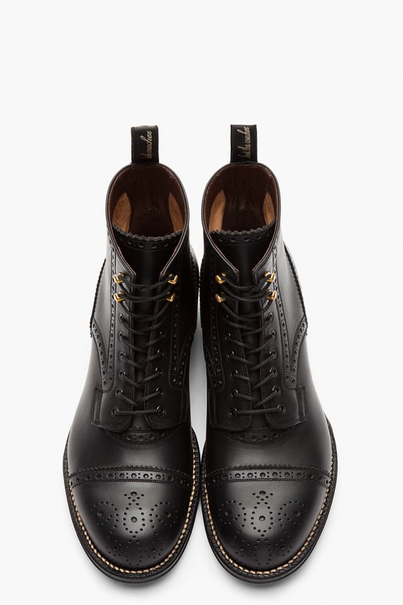 Elegant Medallion Cap Toe Brogue Boots in Black - Authentic Shoes & Co ...