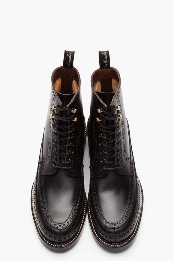 Authentic Shoe & Co. Black Longwing Moccasin Brogue Split Toe Boots