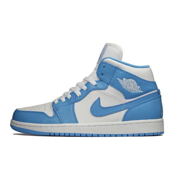 University Blue & White Mid Basketball Sneakers - Air Jordan 1 - SOLETOPIA