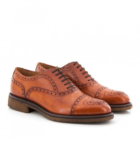 Pertini 'York' in Rich Cognac, men's dress shoes - oxford cap toe with crepe sole