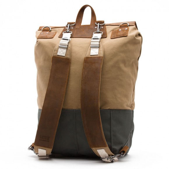 Awesome Raw Leather Straps Two Tone Canvas Backpack