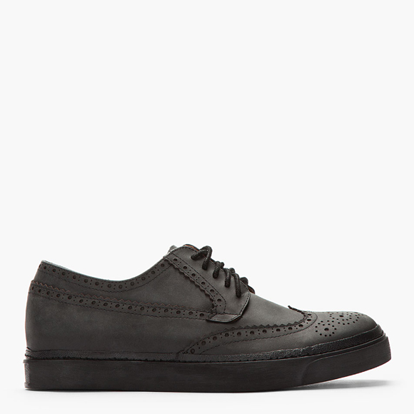 Standard Perforated Wing Tip Sneakers in Washed Black Uppers | SOLETOPIA