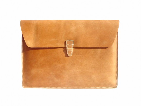 Etsy MacBook Air Case in Tan Leather with contrast stitching