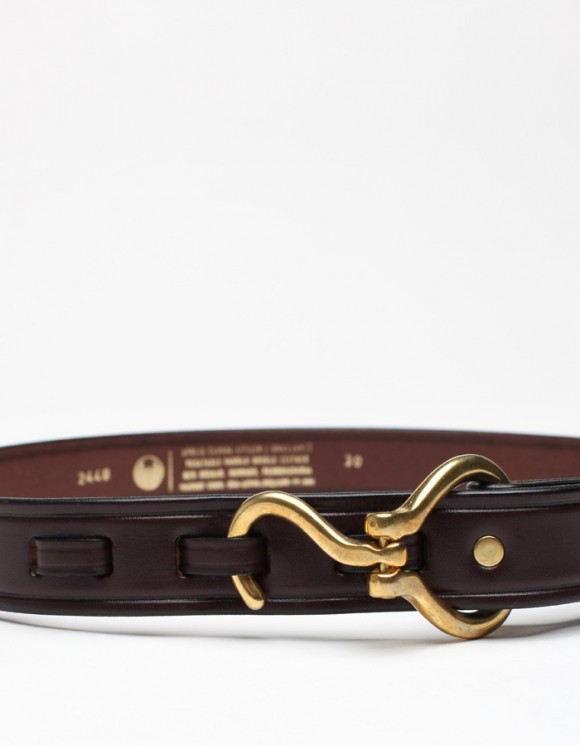 Hoof Pick Brass Buckle Belt in Brown Bridle Leather | SOLETOPIA