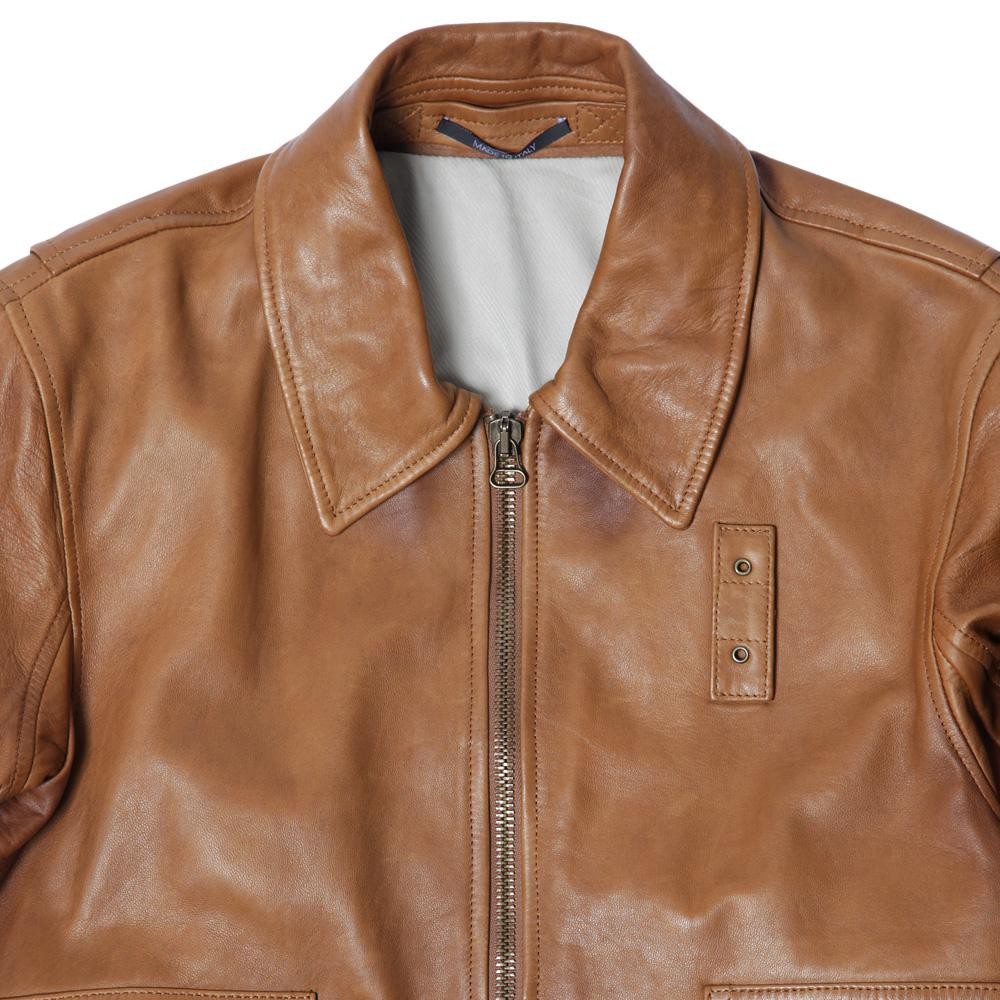 Lambskin leather jacket for men MMM cognac collar