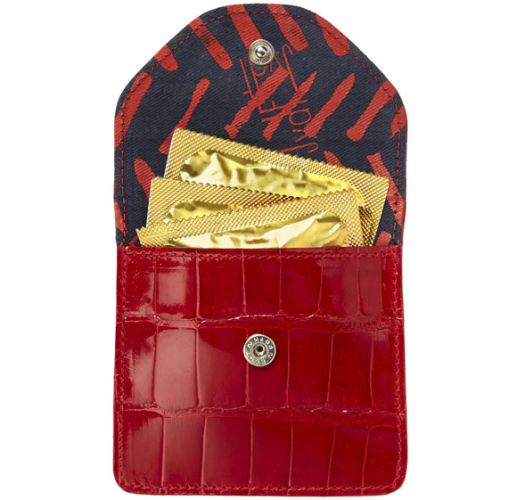 Luxury Condom Wallet in Shiny Red Alligator Leather