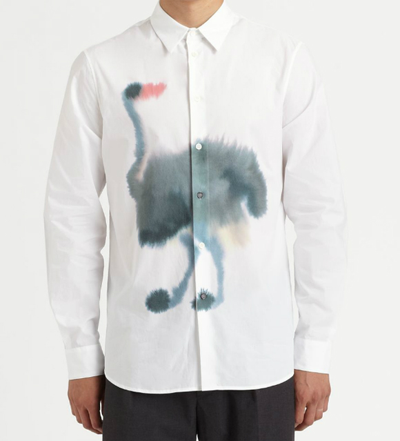 Marni Ostrich Ink Print Button Down Dress Shirt in White