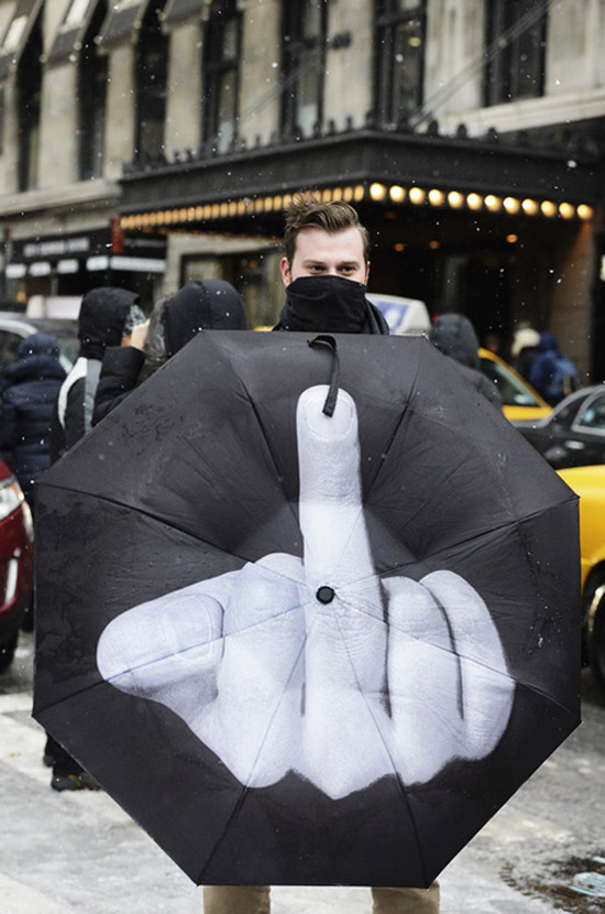 Middle Finger Print Large Umbrella Menswear