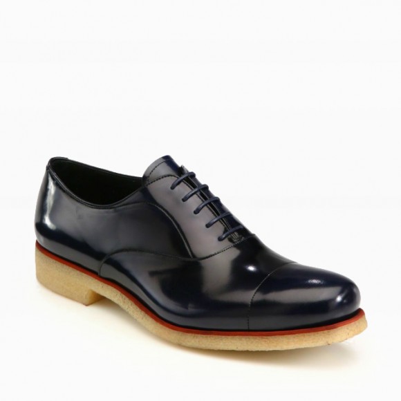 PRADA Cap Toe Oxford Patent Leather Crepe Sole Dress Shoes