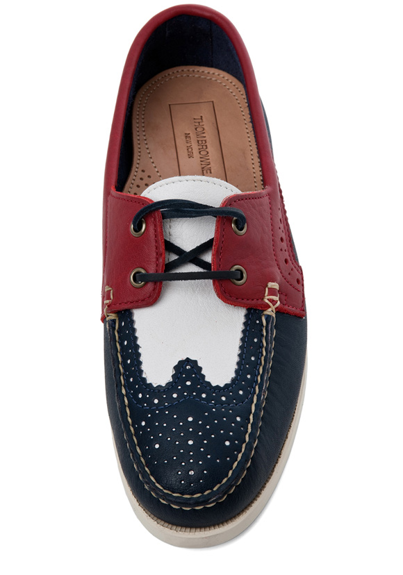 Red, White and Blue perforated wing tip boat moccasin