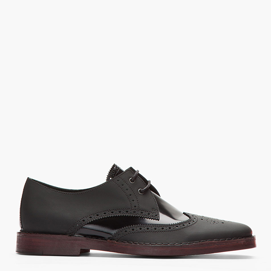 Sexy black matte patent wingtip shoes for men