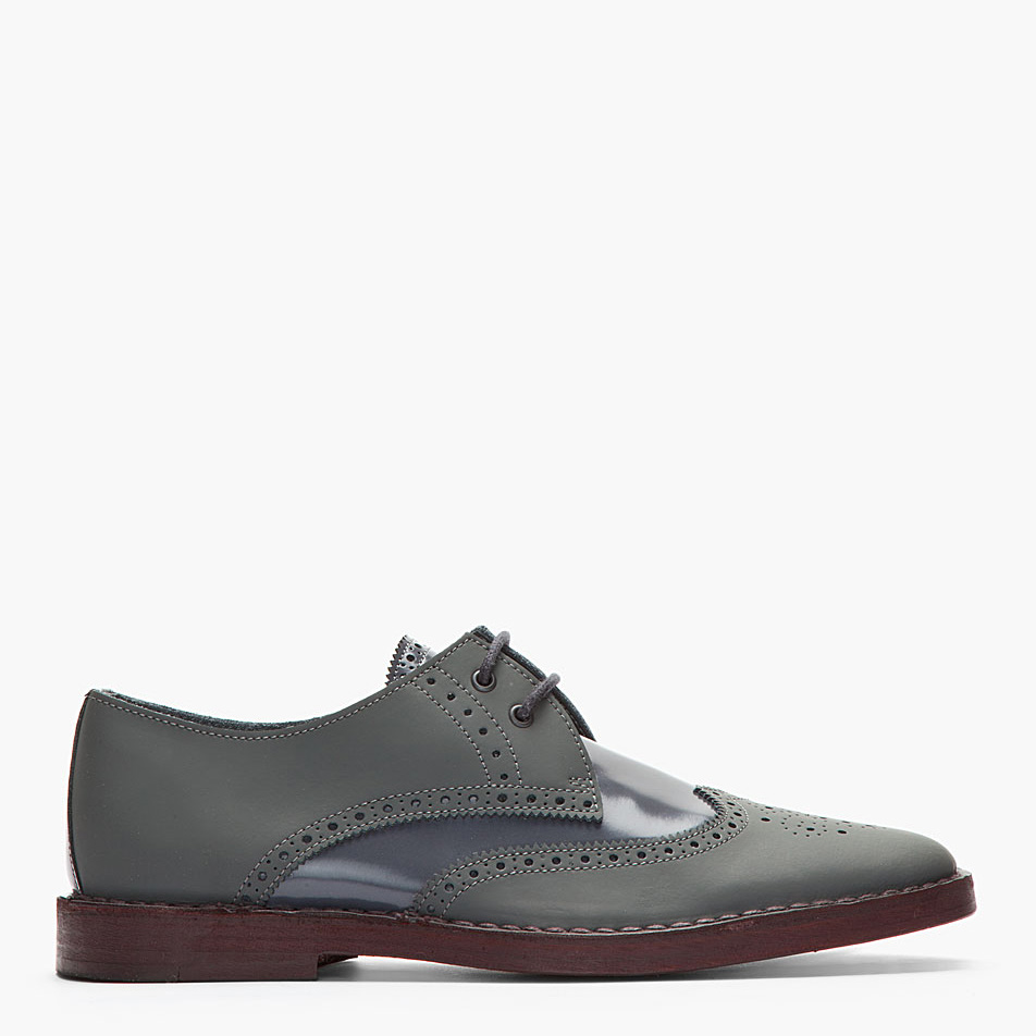 Sexy matte patent grey wingtip shoes for men
