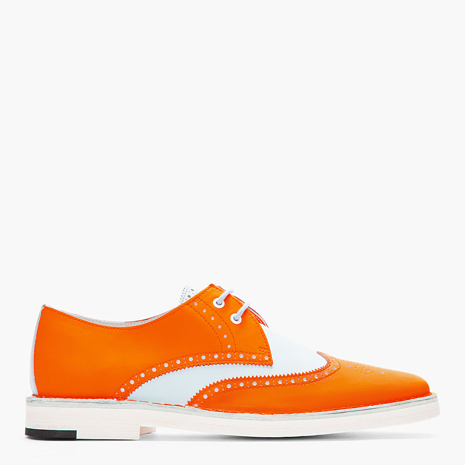 Sexy Neon Orange wing tip shoes for men