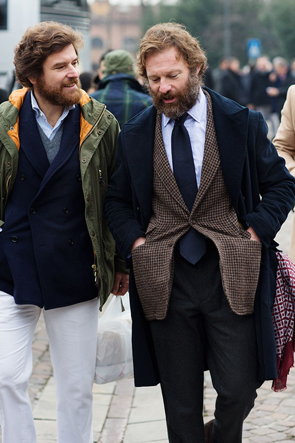 Shaggy Style Beard Men Double Breasted Blazer Houndstooth Jacket