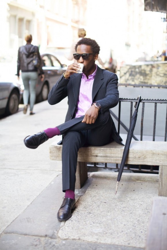 Vertical Stripe Suit, Horizontal Stripe Socks Dapper Black Man