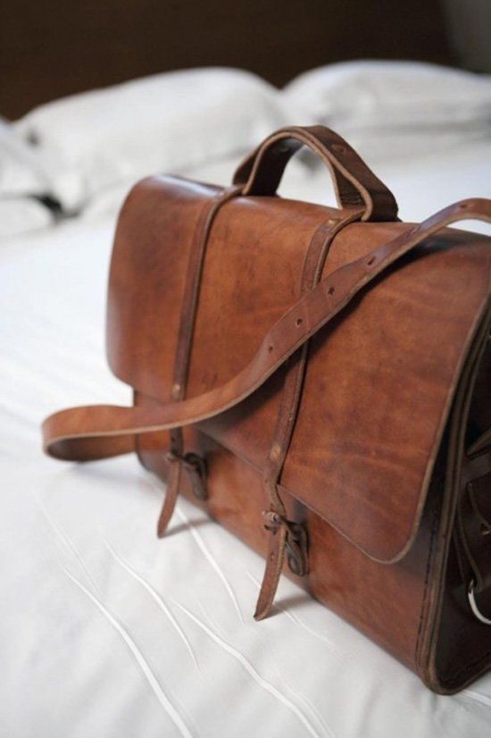 Aged leather messenger bag brown