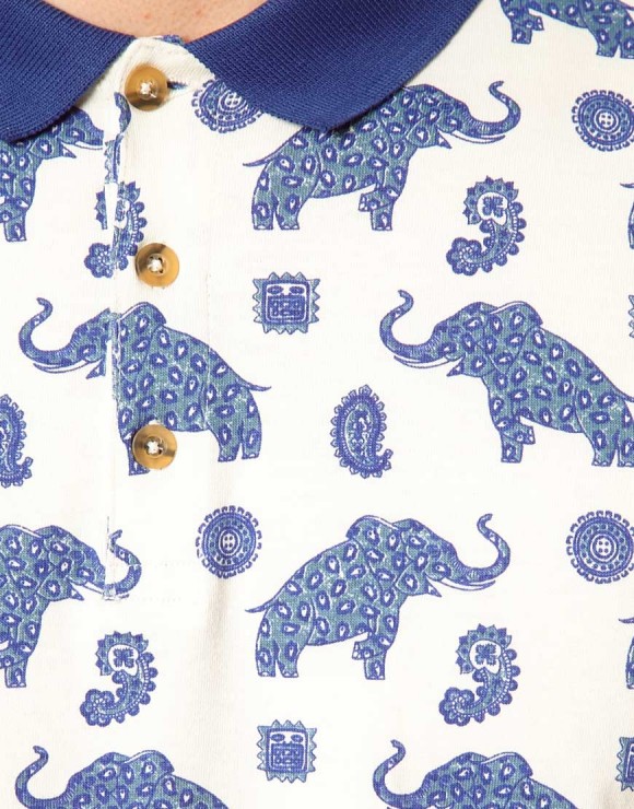 Blue Elephant print polo