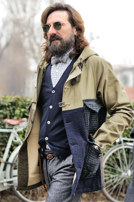Brown, Navy & Beige wool/nylon hooded jacket | SOLETOPIA