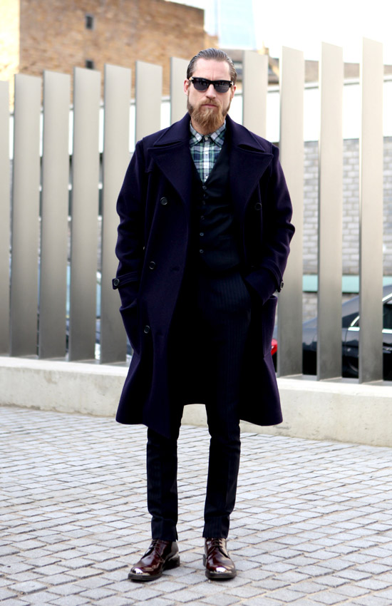 Buttoned-Up plaid navy peacoat Justin O'Shea