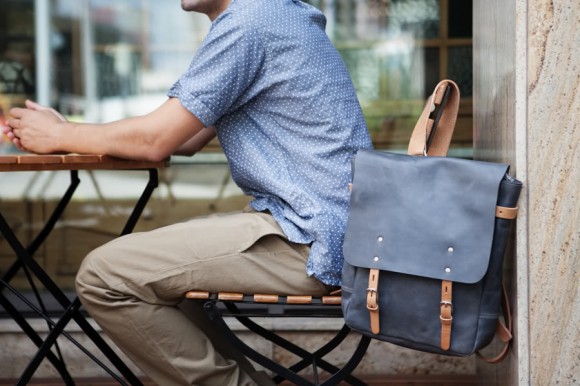 Grey Bag blue dotted button down