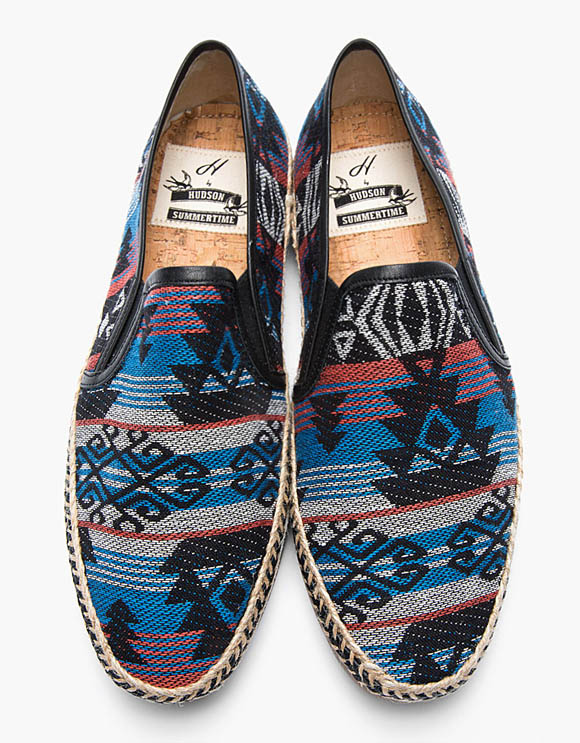 H by Hudson blue woven orca espadrille loafers, ethnic print