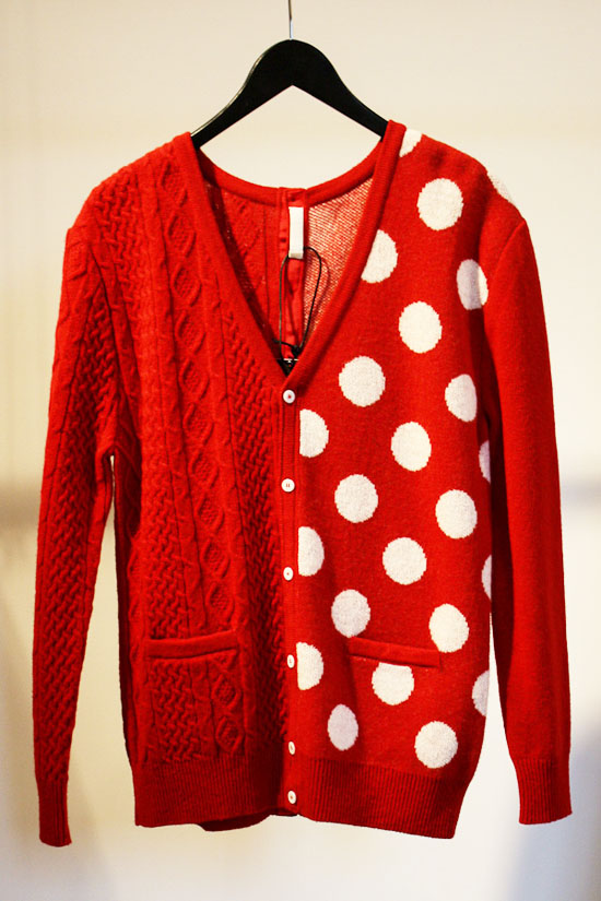 Munsoo Kwon half knit half polka dot cardigan red