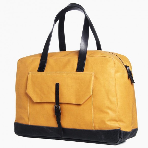 mustard canvas Dave Holdall black straps base trim bag