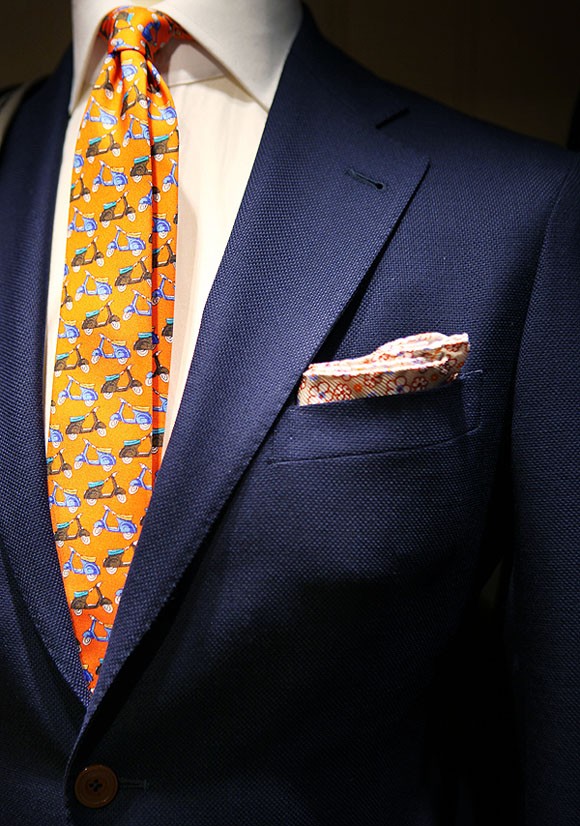Orange Vespa tie cotton navy grey jacket fabric men style