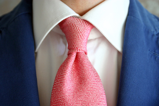 Pink silk/linen herringbone tie