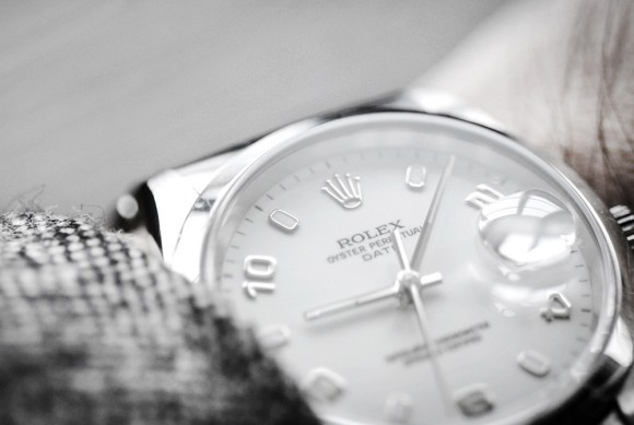 Silver Rolex Oyster Perpetual Date White Face