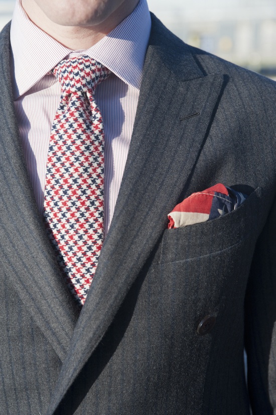 Blue Red White Houndstooth Tie