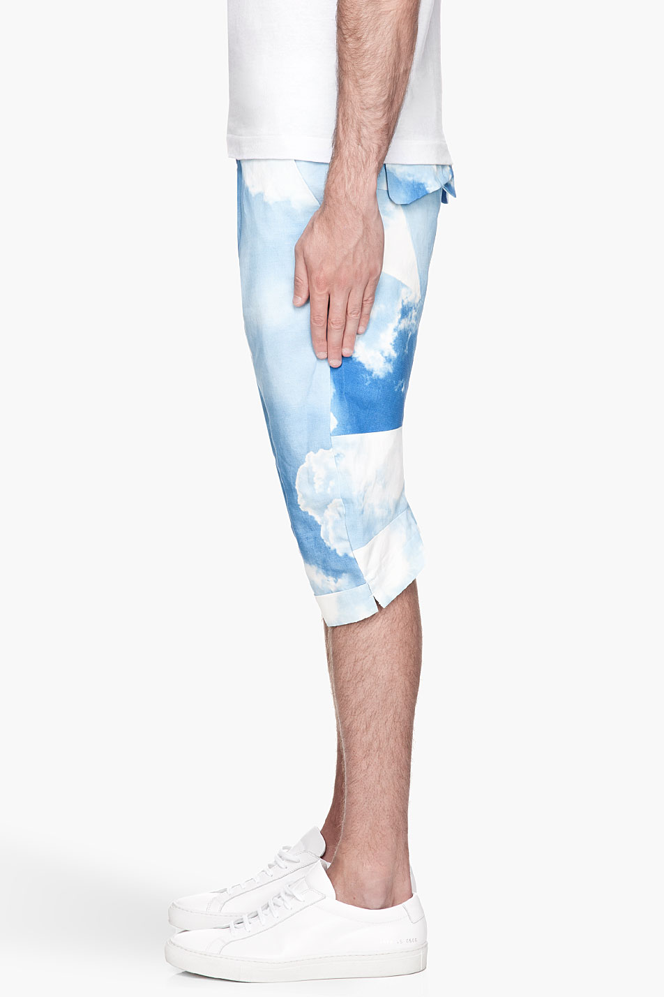 Blue white cloud shorts John Galliano