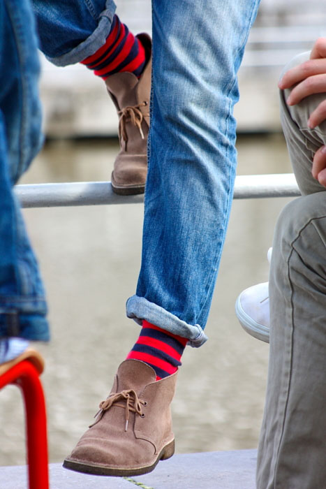 Navy Red Striped Socks Chukka Jeans