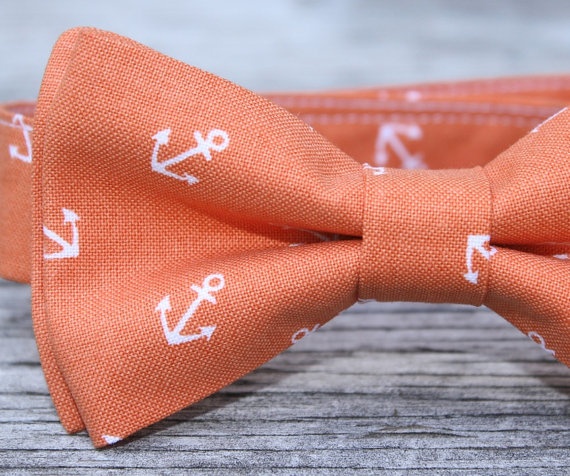 Orange Anchor Print Bow Tie